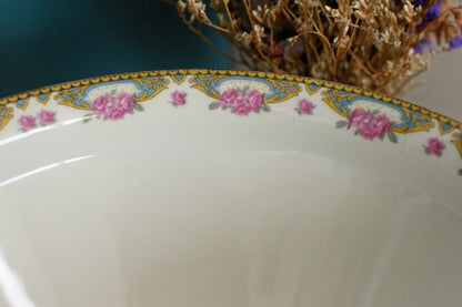 LIMOGES France French Antique Fine Porcelain Serving Bowl Bol Creux Rose Gold Garland Gilding