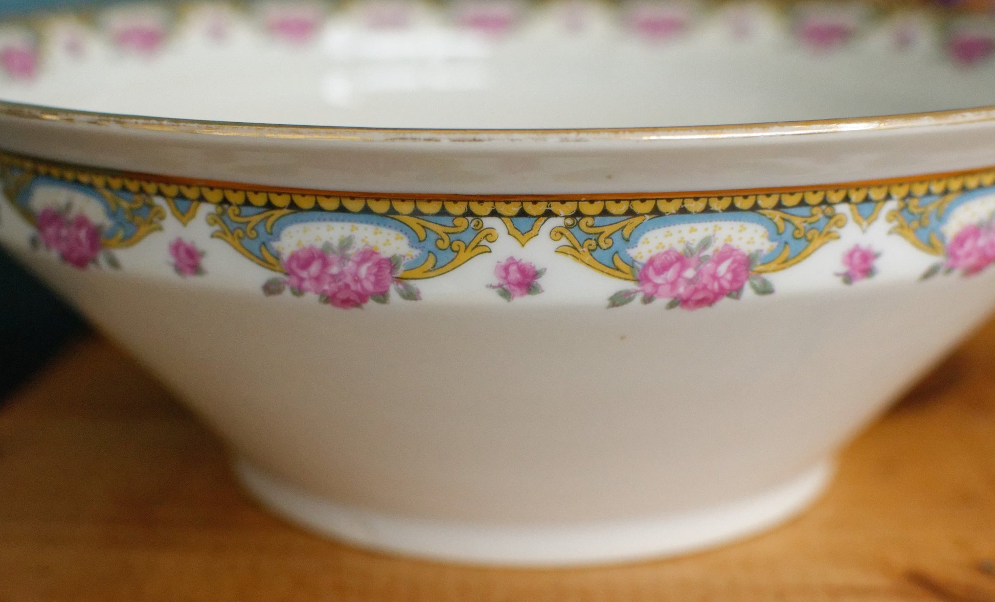 LIMOGES France French Antique Fine Porcelain Serving Bowl Bol Creux Rose Gold Garland Gilding