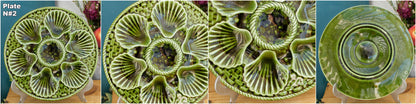 French Vintage BARBOTINE Green Oyster Shellfish Huître Plate with 6 Wells LONGCHAMP Made in France
