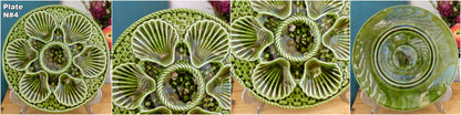 French Vintage BARBOTINE Green Oyster Shellfish Huître Plate with 6 Wells LONGCHAMP Made in France