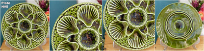 French Vintage BARBOTINE Green Oyster Shellfish Huître Plate with 6 Wells LONGCHAMP Made in France