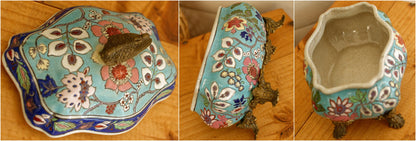 Années 1950 ~ LONGWY EMAUX Français vintage Ironstone Peint à la main Plaque décorative suspendue ~ Décor de MP Chevallier
