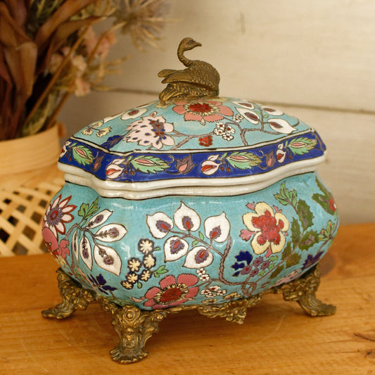 French Vintage Cloisonne High Glazed Jewelry Box Collectible EMAUX de Saint Jean L'Aigle Factory in LONGWY