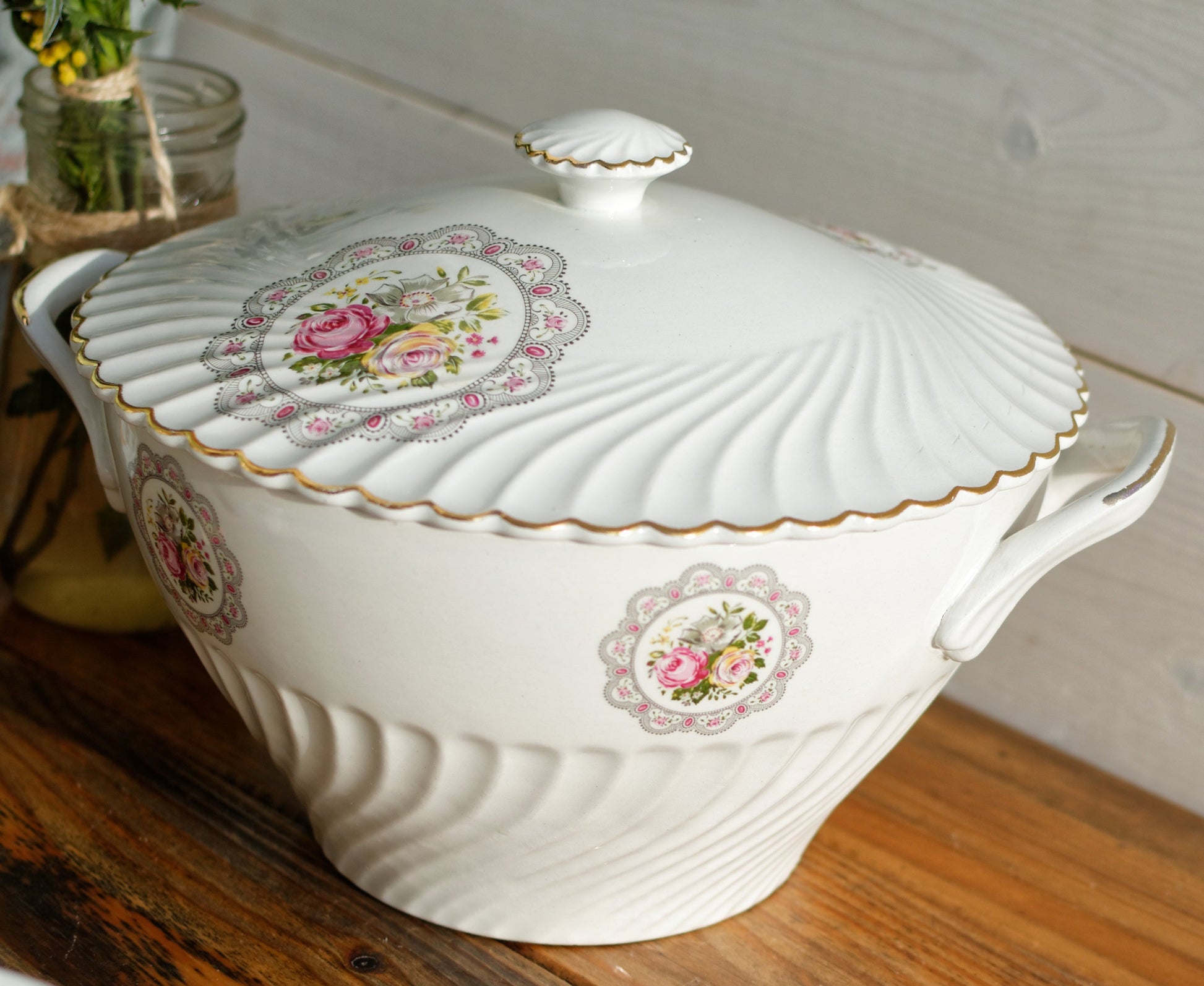 K&G (Keller et Guérin) Luneville French Antique Ironstone Floral Porcelain Floral Soup Tureen Soupiere Terre de Fer