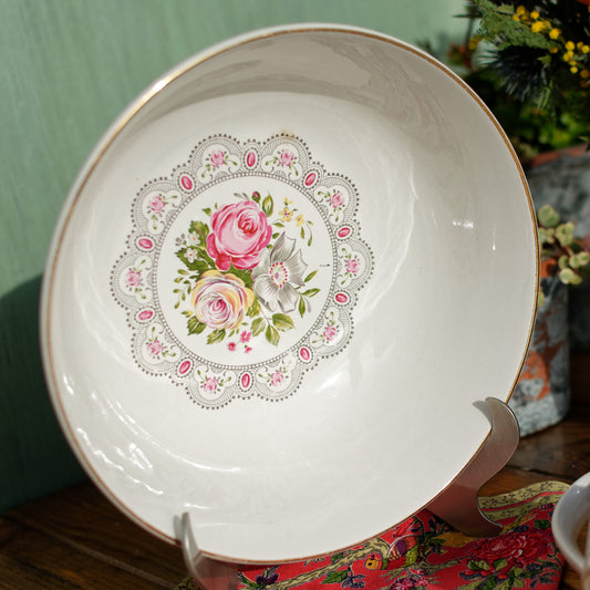 1930s ~ K&G (Keller et Guérin) Luneville ~ French Antique Ironstone Floral Porcelain Floral Round Serving Bowl ~ Terre de Fer