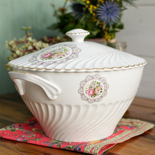 K&G (Keller et Guérin) Luneville French Antique Ironstone Floral Porcelain Floral Soup Tureen Soupiere Terre de Fer