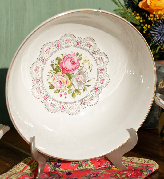 1930s ~ K&G (Keller et Guérin) Luneville ~ French Antique Ironstone Floral Porcelain Floral Round Serving Bowl ~ Terre de Fer