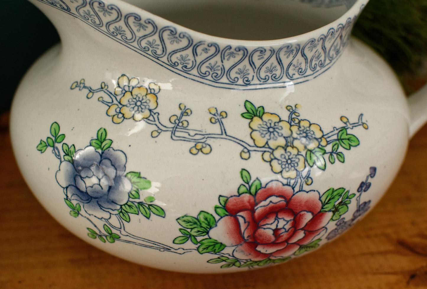 1920s ~ MALING Newcastle-on-Tyne ENGLAND ~ English Antique Ironstone Polychrome Floral Bathroom Pitcher "Broc de Toilette CRUCHE" ~ Hand Painted Fine China