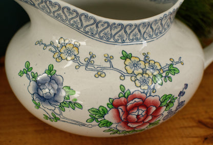 1920s ~ MALING Newcastle-on-Tyne ENGLAND ~ English Antique Ironstone Polychrome Floral Bathroom Pitcher "Broc de Toilette CRUCHE" ~ Hand Painted Fine China