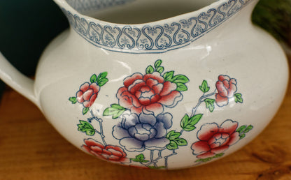 1920s ~ MALING Newcastle-on-Tyne ENGLAND ~ English Antique Ironstone Polychrome Floral Bathroom Pitcher "Broc de Toilette CRUCHE" ~ Hand Painted Fine China