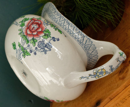 1920s ~ MALING Newcastle-on-Tyne ENGLAND ~ English Antique Ironstone Polychrome Floral Bathroom Pitcher "Broc de Toilette CRUCHE" ~ Hand Painted Fine China
