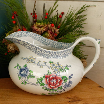 1920s ~ MALING Newcastle-on-Tyne ENGLAND ~ English Antique Ironstone Polychrome Floral Bathroom Pitcher "Broc de Toilette CRUCHE" ~ Hand Painted Fine China