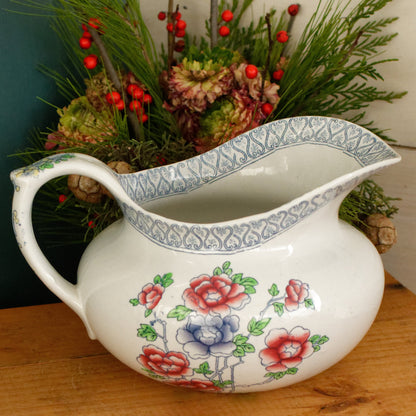1920s ~ MALING Newcastle-on-Tyne ENGLAND ~ English Antique Ironstone Polychrome Floral Bathroom Pitcher "Broc de Toilette CRUCHE" ~ Hand Painted Fine China