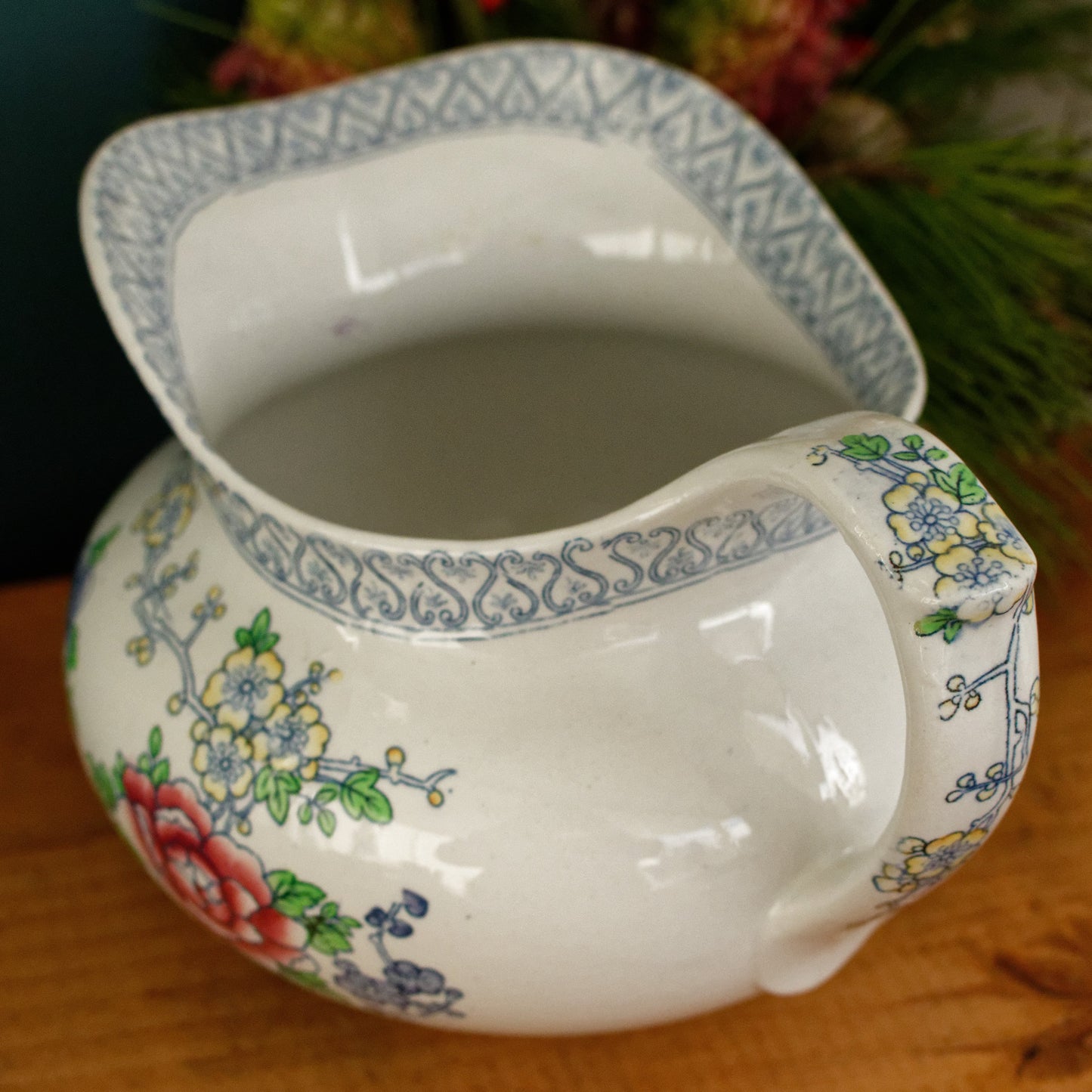 1920s ~ MALING Newcastle-on-Tyne ENGLAND ~ English Antique Ironstone Polychrome Floral Bathroom Pitcher "Broc de Toilette CRUCHE" ~ Hand Painted Fine China