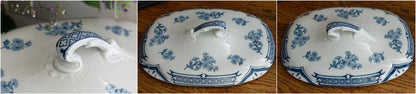 MANON Saint Amand Hamage French Antique Ironstone Blue Transferware Rectangle Soup Tureen Soupiere Terre de Fer en Faience