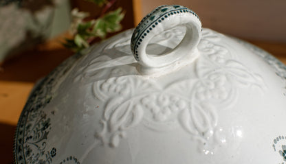 MARCEAU Motif Moulin des Loups Hamage Nord French Antique Ironstone Green Transferware Soup Tureen Soupiere Terre de Fer