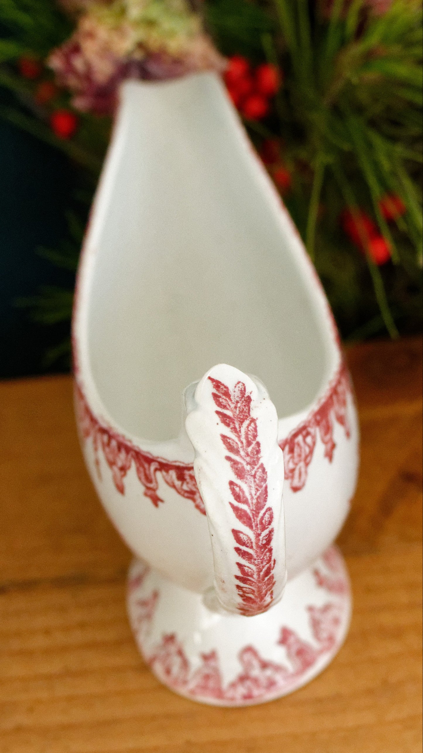 1920s ~ MARGOT Style ~ French Antique Ironstone Red Transferware Gravy Boat "Sauciere" ~ Terre de fer