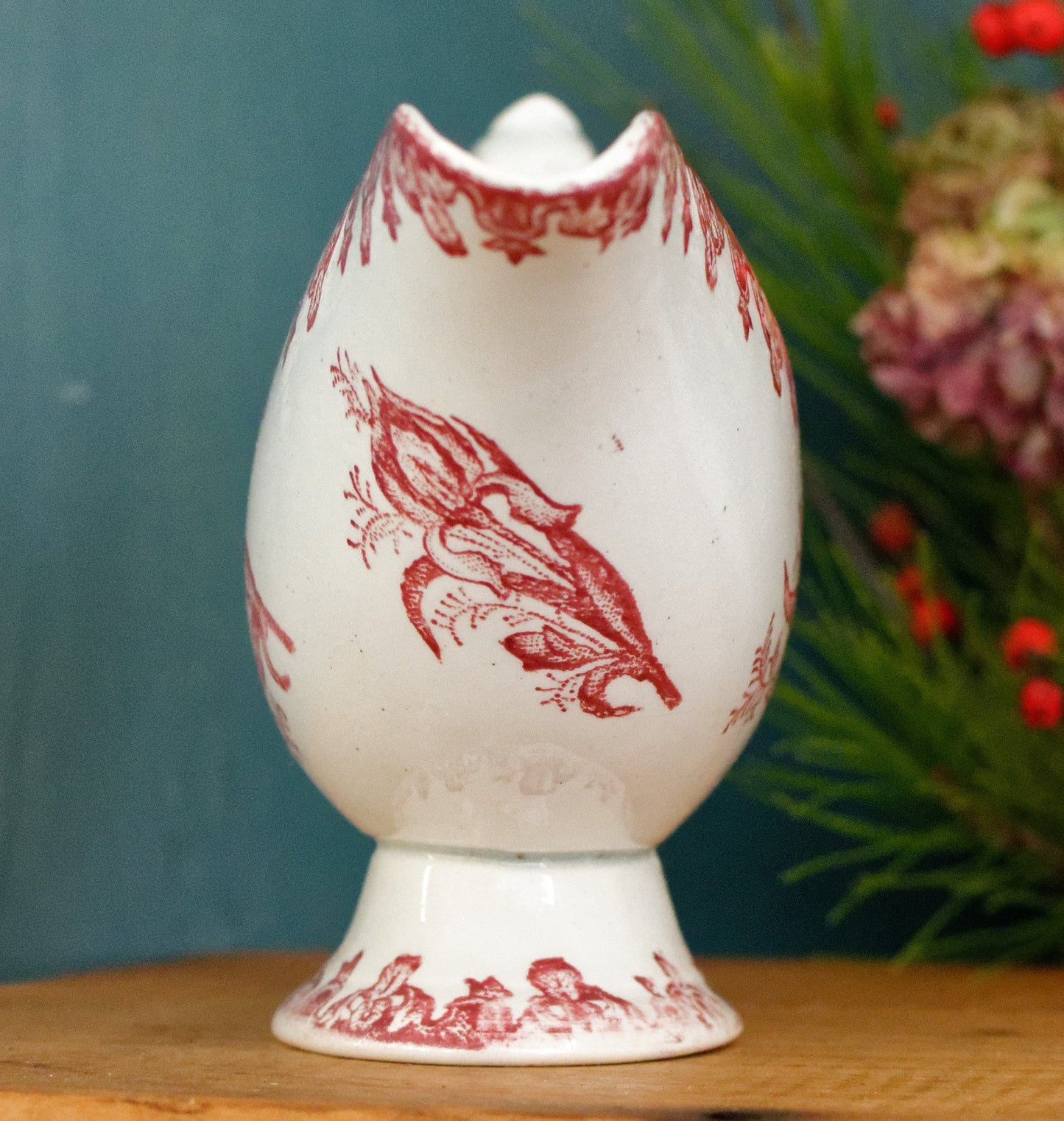 1920s ~ MARGOT Style ~ French Antique Ironstone Red Transferware Gravy Boat "Sauciere" ~ Terre de fer