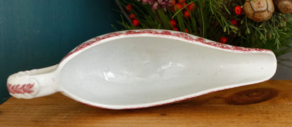 1920s ~ MARGOT Style ~ French Antique Ironstone Red Transferware Gravy Boat "Sauciere" ~ Terre de fer