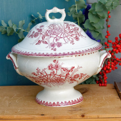MARGOT Morif Saint Amandinoise French Antique Ironstone Red Transferware Soup Tureen Soupiere Terre de fer