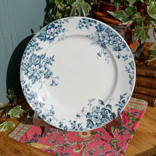 MARIE LOUISE Moulin des Loups & Hamage Nord French Antique Ironstone Blue Transferware Plate Terre de Fer