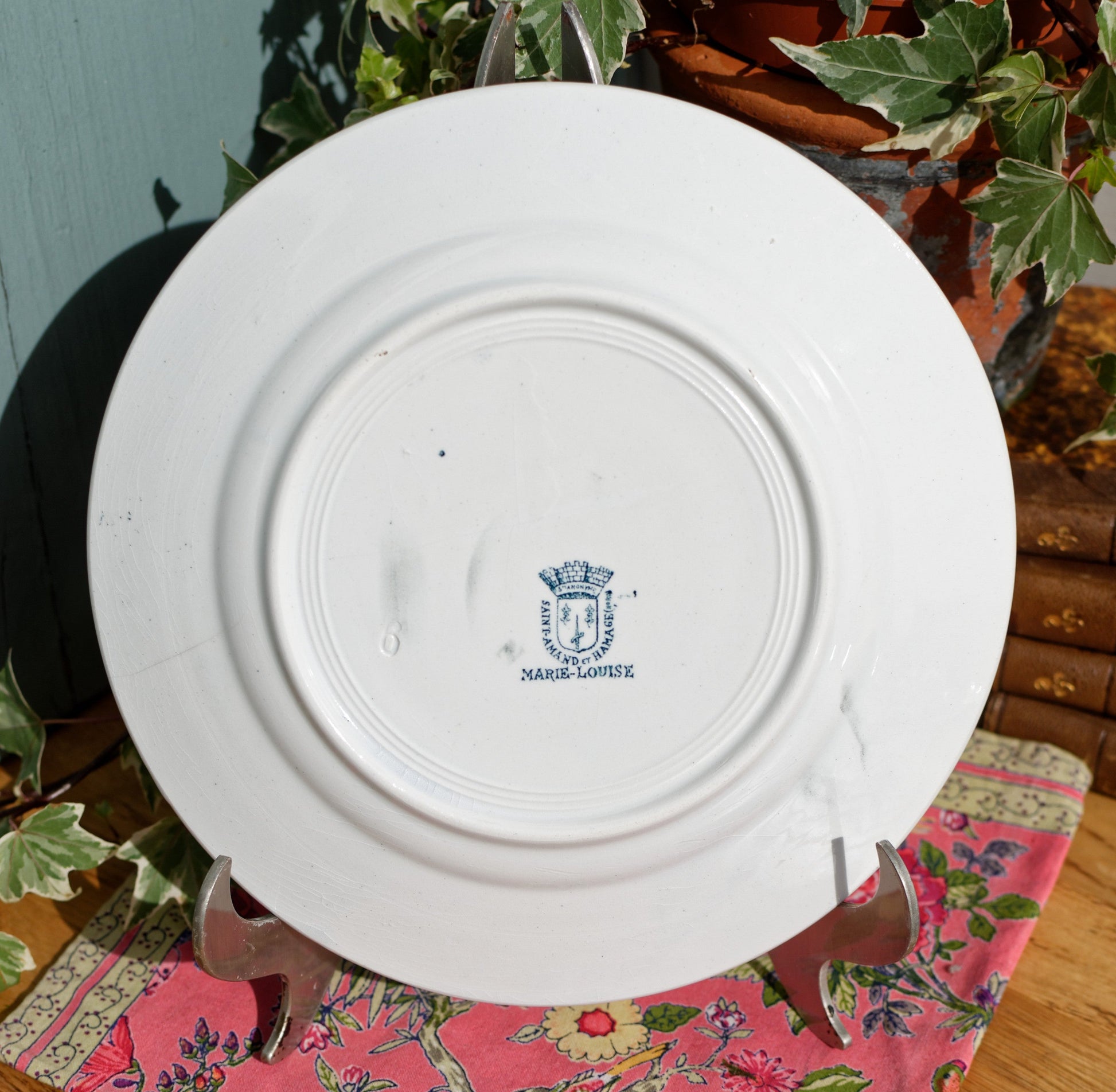 MARIE LOUISE Moulin des Loups & Hamage Nord French Antique Ironstone Blue Transferware Plate Terre de Fer