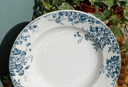 MARIE LOUISE Moulin des Loups & Hamage Nord French Antique Ironstone Blue Transferware Plate Terre de Fer
