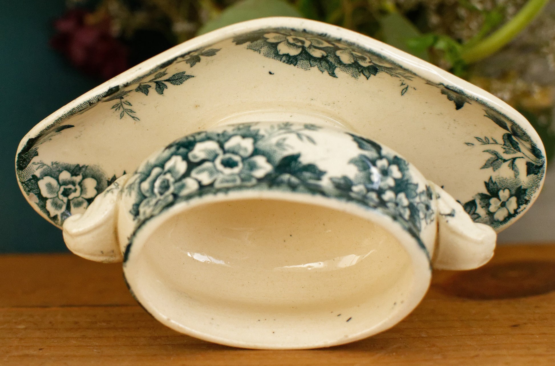 MARIE LOUISE motif Moulin des Loups & Hamage Nord French Antique Ironstone Blue Transferware Mustard Pot Jar Moutardier Terre de Fer Faience