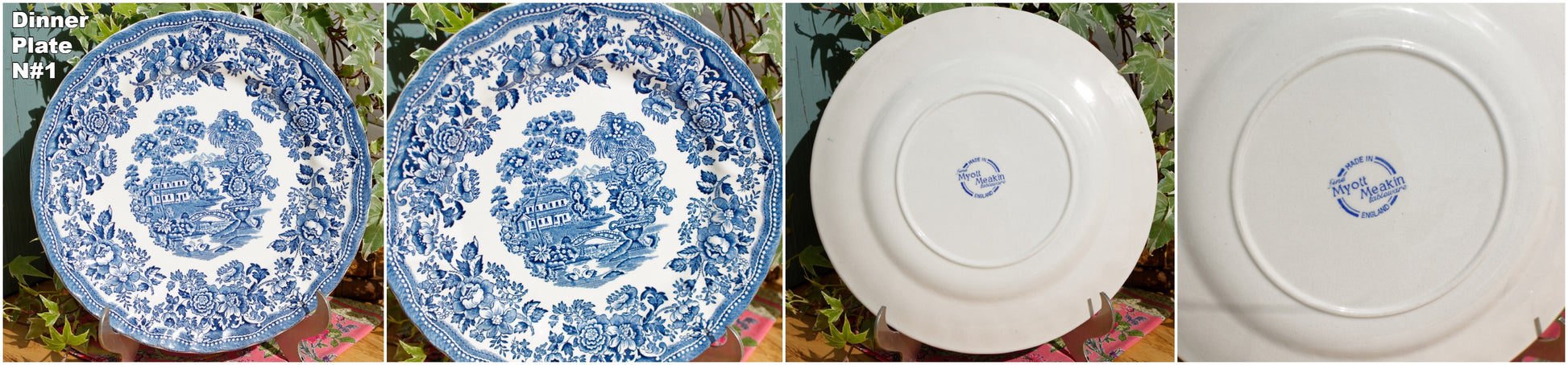 Fine MEAKIN Tableware Myott of Straffordhire English Vintage Ironstone Fine China Blue Transferware Dinner Plate Made in England