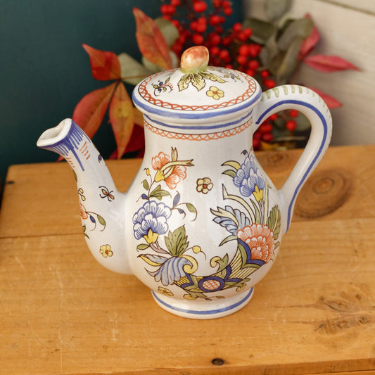 French Vintage MOUSTIERS Vieux Rouen Style Hand-Painted Faience Collectible Earthenware Covered Serving Piece & Small Pot ~ La Faience de Moustiers