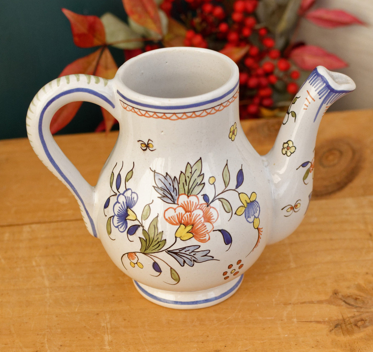 French Vintage MOUSTIERS Vieux Rouen Style Hand-Painted Faience Collectible Earthenware Covered Serving Piece & Small Pot ~ La Faience de Moustiers