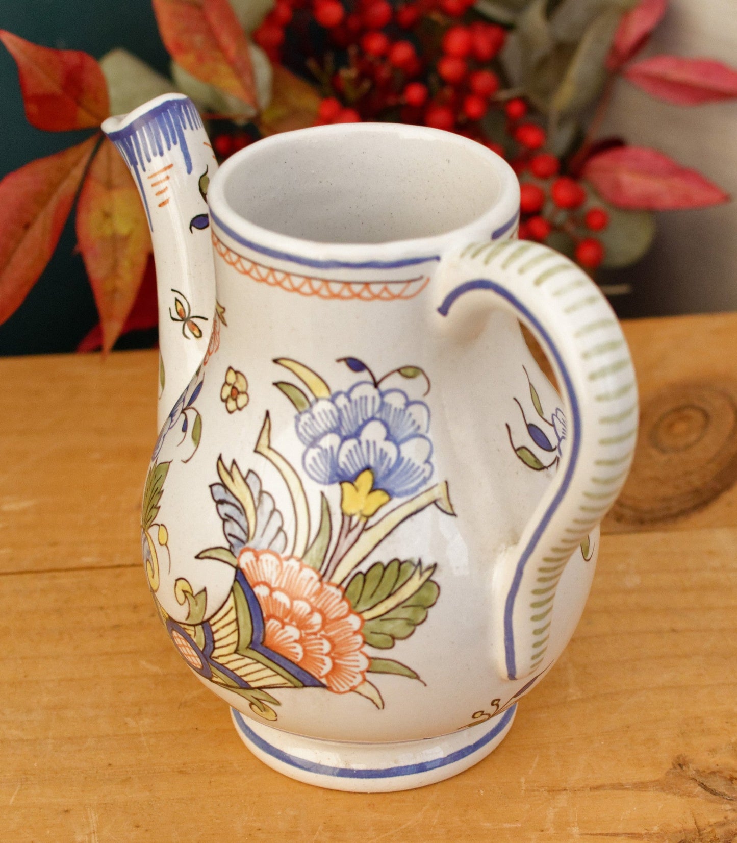 French Vintage MOUSTIERS Vieux Rouen Style Hand-Painted Faience Collectible Earthenware Covered Serving Piece & Small Pot ~ La Faience de Moustiers