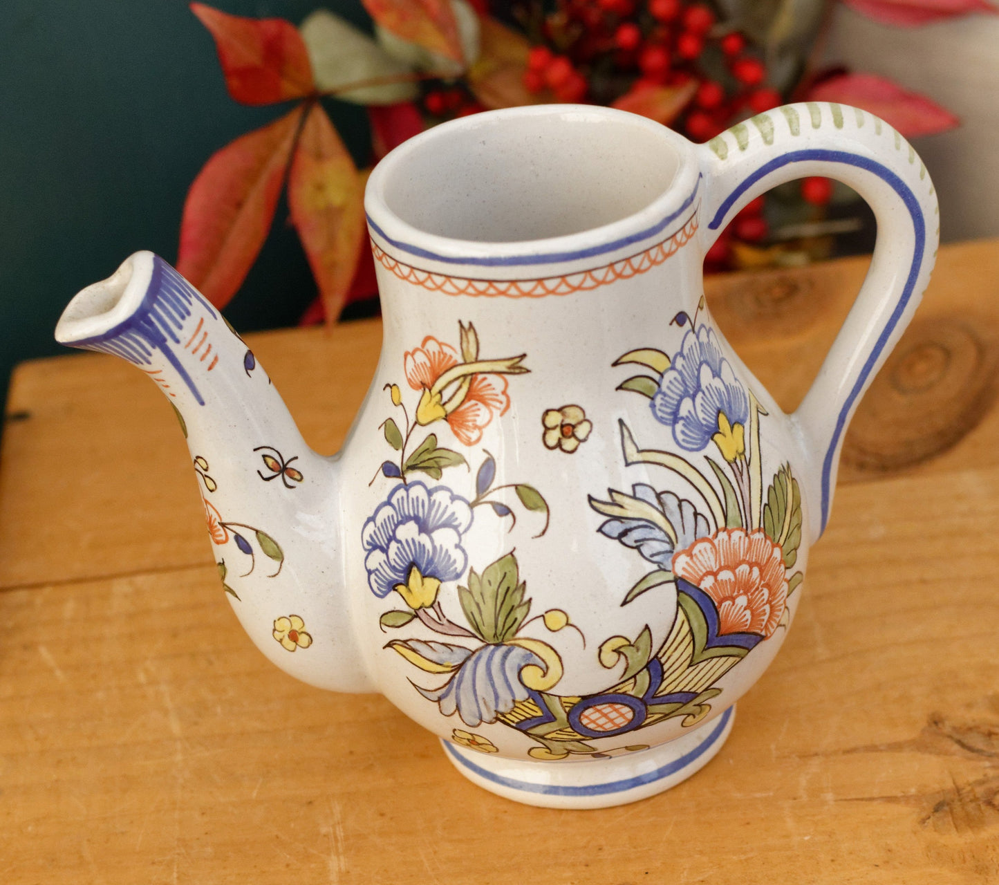 French Vintage MOUSTIERS Vieux Rouen Style Hand-Painted Faience Collectible Earthenware Covered Serving Piece & Small Pot ~ La Faience de Moustiers