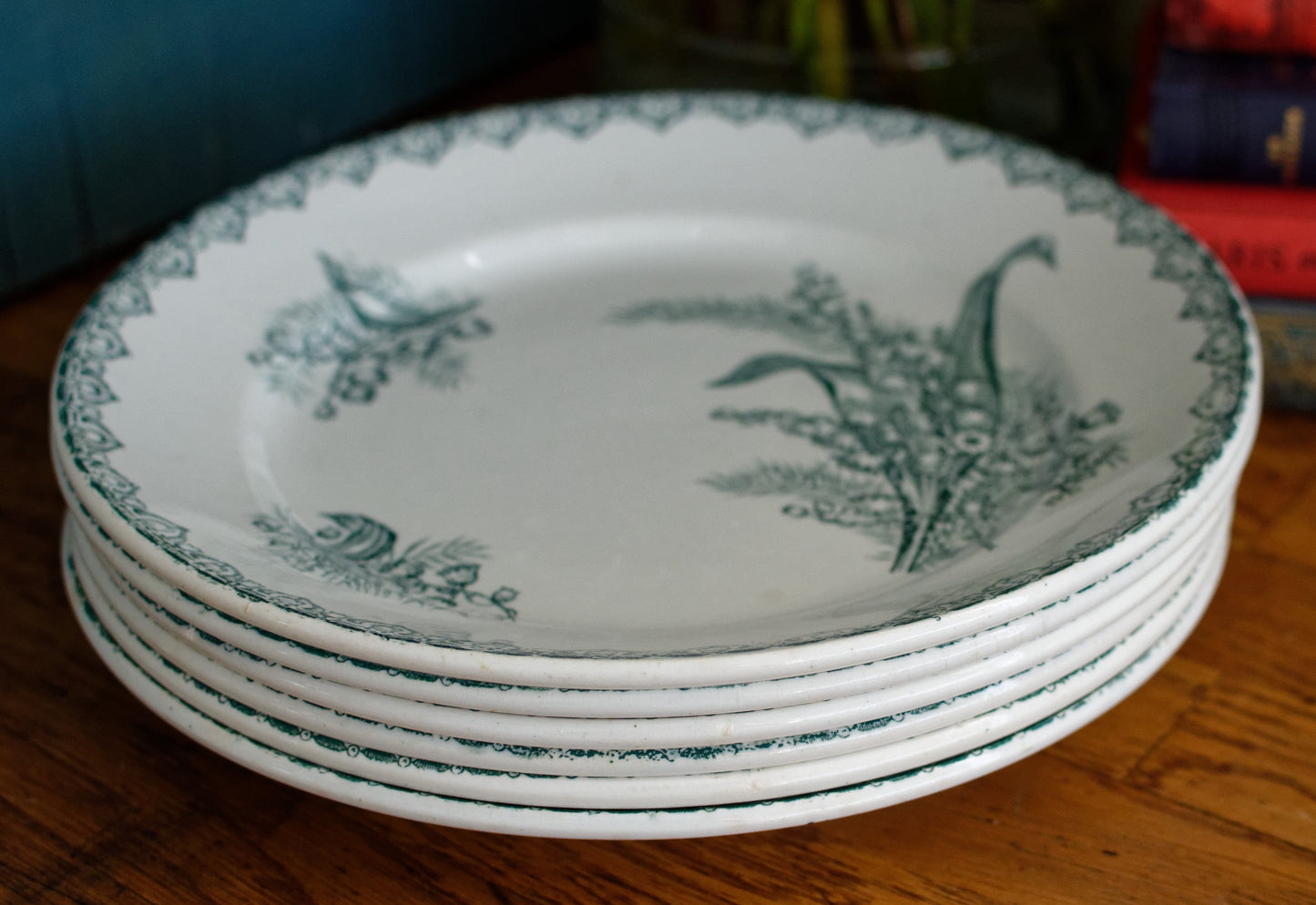 MUGUET Motif Ste Amandinoise French Antique Ironstone Green Transferware Salad Plate Terre de fer en Faience