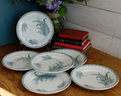 MUGUET Motif Ste Amandinoise French Antique Ironstone Green Transferware Salad Plate Terre de fer en Faience