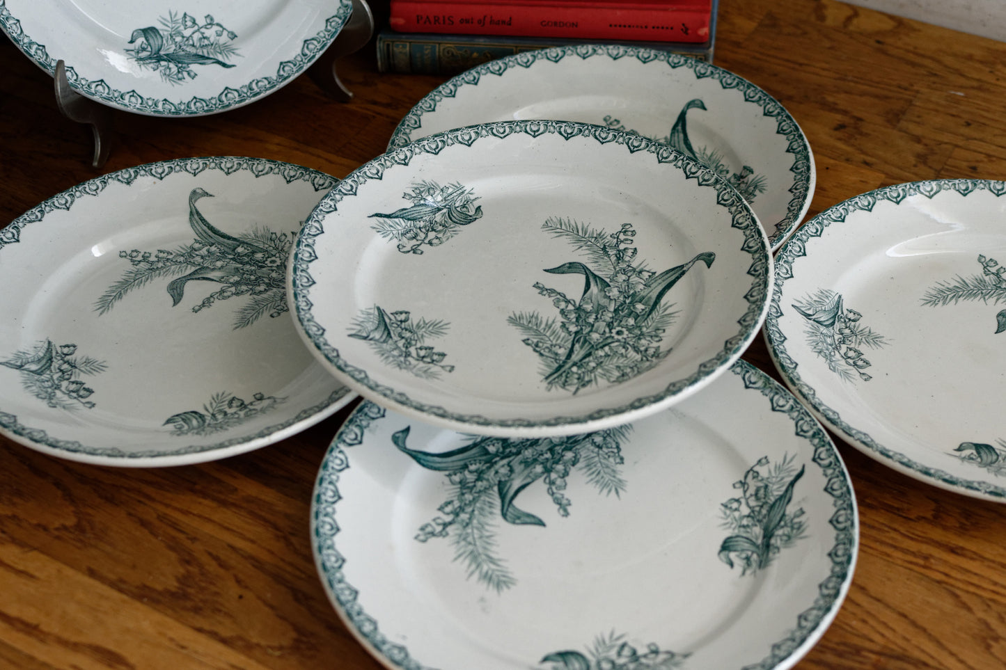 MUGUET Motif Ste Amandinoise French Antique Ironstone Green Transferware Salad Plate Terre de fer en Faience