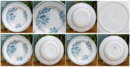 French Antique Ironstone MURE Motif FT (Fenal Theophile) Badonviller Blue Transferware Soup Plate Terre de fer Faience