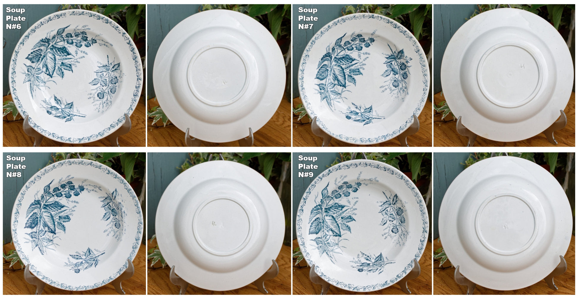 French Antique Ironstone MURE Motif FT (Fenal Theophile) Badonviller Blue Transferware Soup Plate Terre de fer Faience