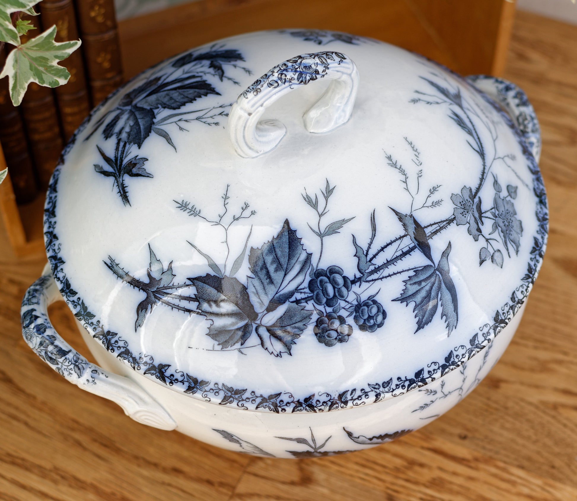 French Antique Ironstone Dark Blue Transferware MURE Motif FT (Fenal Theophile) Badonviller Terre de Fer Faience