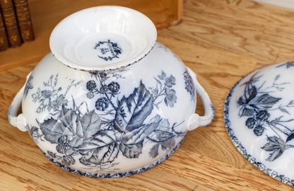 French Antique Ironstone Dark Blue Transferware MURE Motif FT (Fenal Theophile) Badonviller Terre de Fer Faience