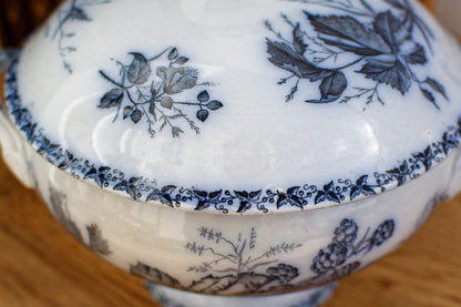 French Antique Ironstone Dark Blue Transferware MURE Motif FT (Fenal Theophile) Badonviller Terre de Fer Faience