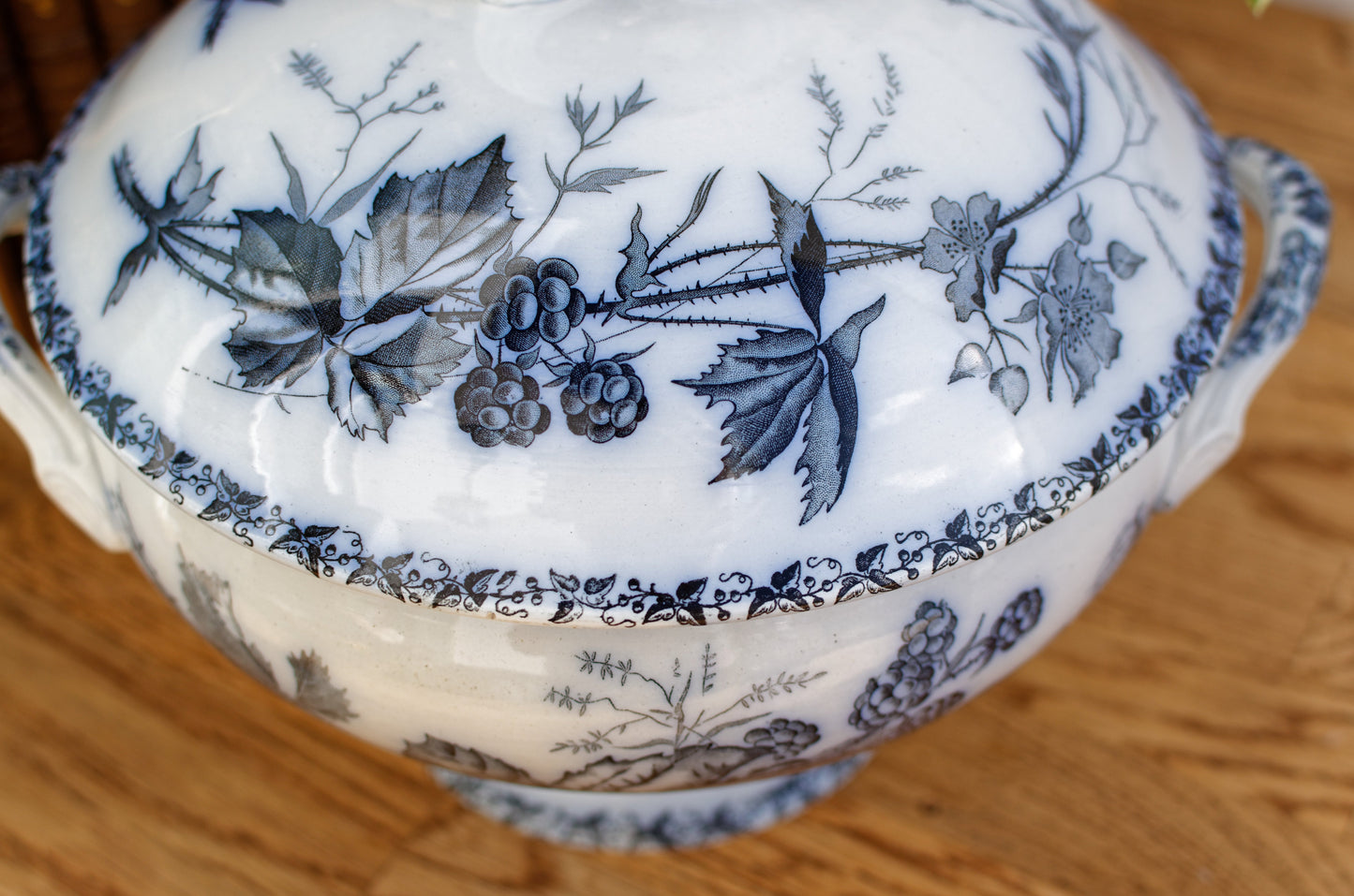 French Antique Ironstone Dark Blue Transferware MURE Motif FT (Fenal Theophile) Badonviller Terre de Fer Faience