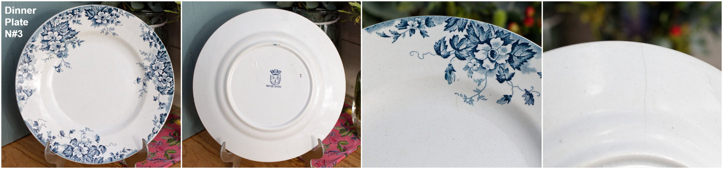 MARIE LOUISE motif Moulin des Loups & Hamage Nord French Antique Ironstone Blue Transferware Plate Terre de Fer