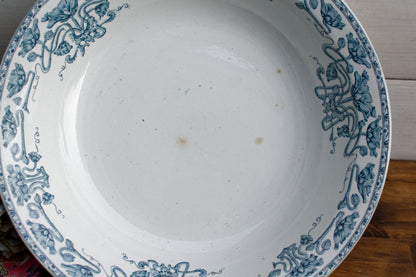 Années 1890 ~ ​​« MARSALA » GIEN ~ Français Antique Ironstone Blue Transferware Serving Plate ~ Terre de fer