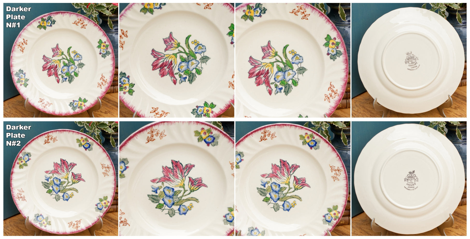 MARSEILLE LONGWY French Antique Ironstone Hand-Painted Floral Dinner Plate Terre de Fer Faience