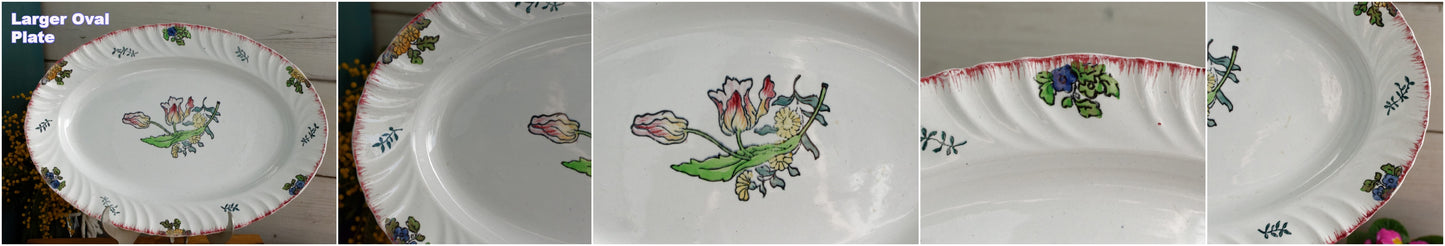 1920s ~ "MARSEILLE" LONGWY ~ French Antique Ironstone Hand-Painted Floral Polychrome Oval Serving Plate Platter "Plat Ovale" ~ Terre de Fer en Faience