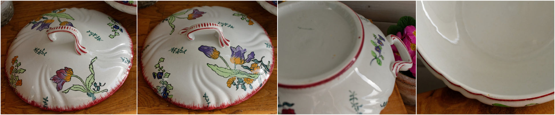 MARSEILLE LONGWY French Antique Ironstone Hand-Painted Floral Polychrome Soup Tureen Soupiere Terre de Fer en Faience