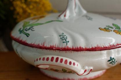 MARSEILLE Motif LONGWY French Antique Ironstone Hand-Painted Floral Polychrome Small Soup Tureen Soupiere Terre de Fer en Faience