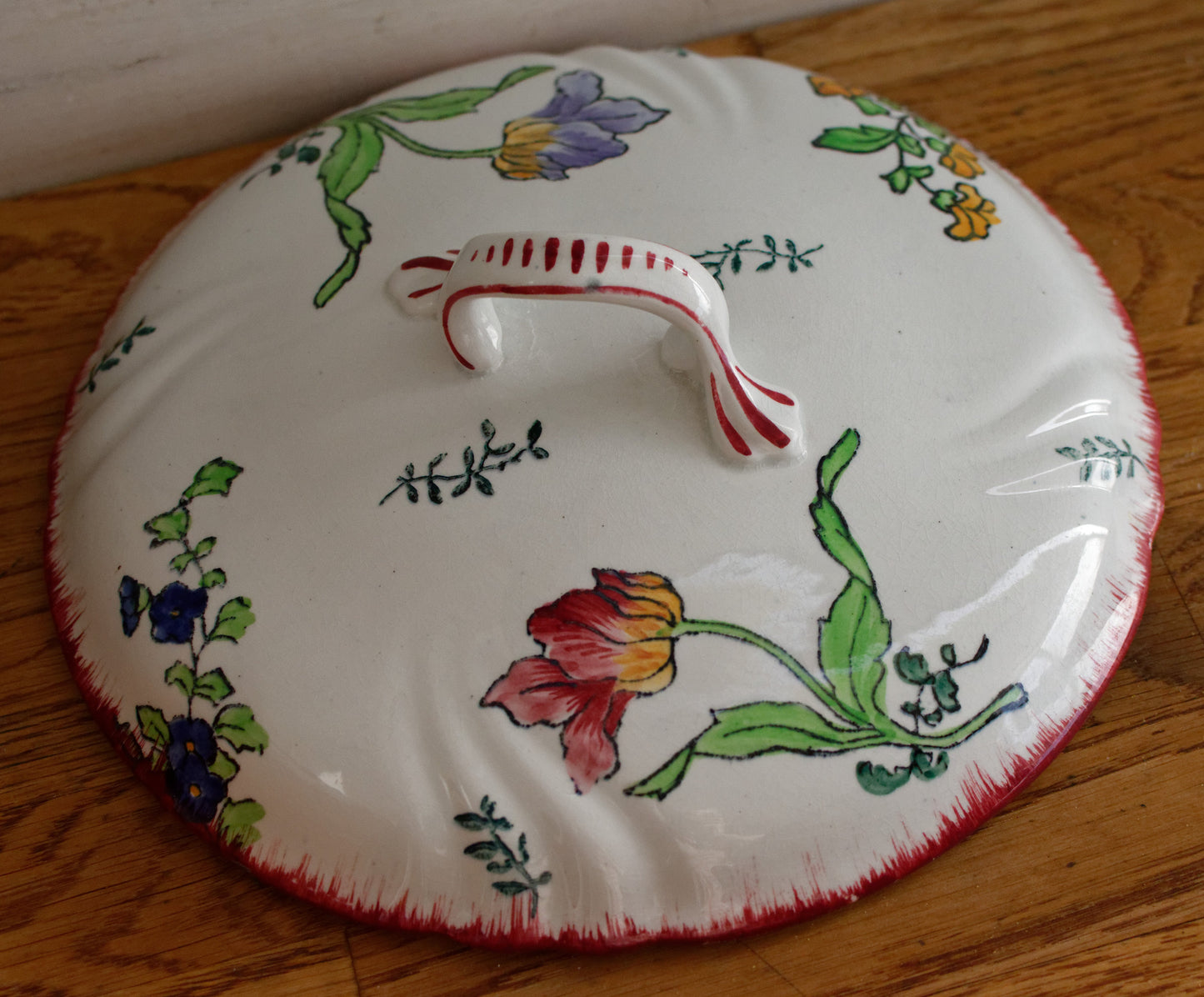 MARSEILLE Motif LONGWY French Antique Ironstone Hand-Painted Floral Polychrome Small Soup Tureen Soupiere Terre de Fer en Faience