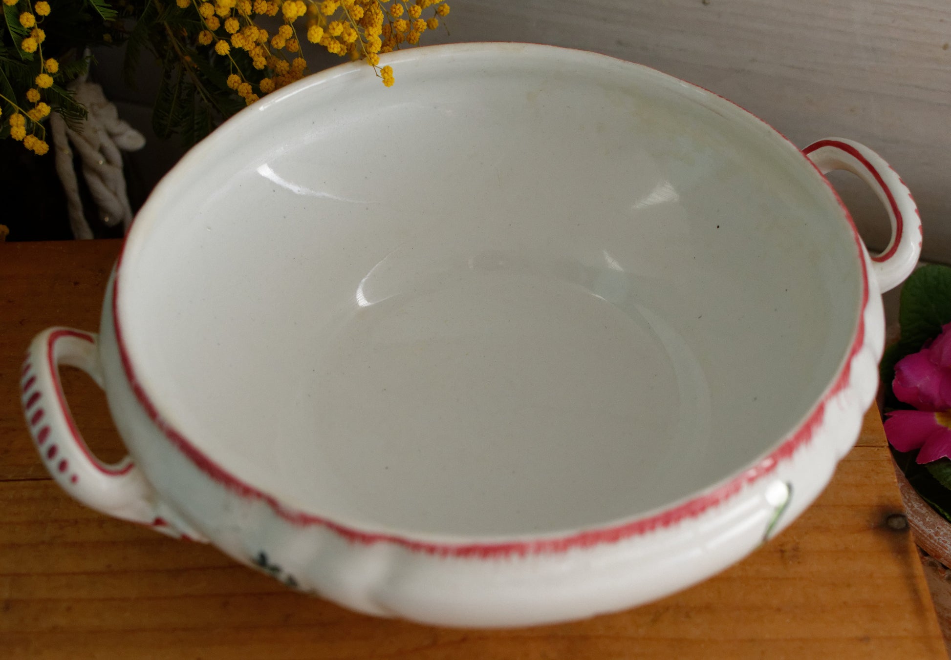 MARSEILLE Motif LONGWY French Antique Ironstone Hand-Painted Floral Polychrome Small Soup Tureen Soupiere Terre de Fer en Faience